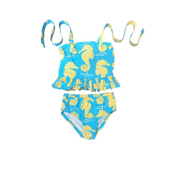 Vintage Kelly’s Kids Seahorse Tankini SZ 3-4 runs small Blue Yellow Ruffle Swim - Picture 5 of 5